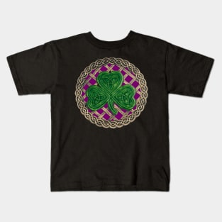 Celtic Knot Shamrock Purple Background Kids T-Shirt